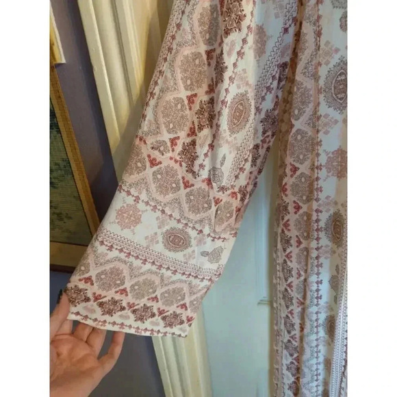 Papermoon Long Cardigan Pink White Geometric Pattern Open Sz S New Boho Peasant - Picture 5 of 11